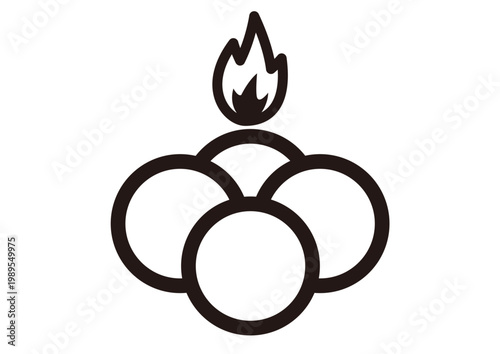 核融合エネルギー、核融合反応をイメージしたシンプルラインアイコン