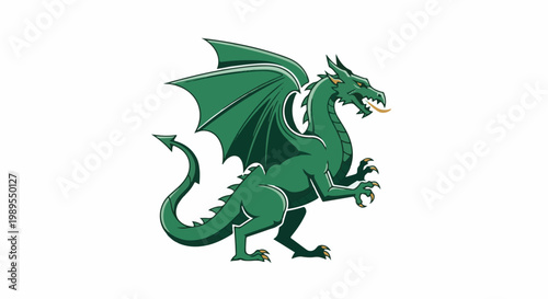 A green cartoon dragon with open wings and sharp claws, ready to strike