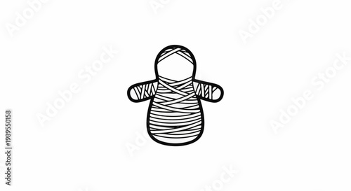 Cartoonish figure with arms outstretched, wrapped in bandages, isolated on white