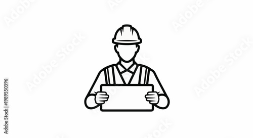 Worker in hard hat and vest holding a blank sign