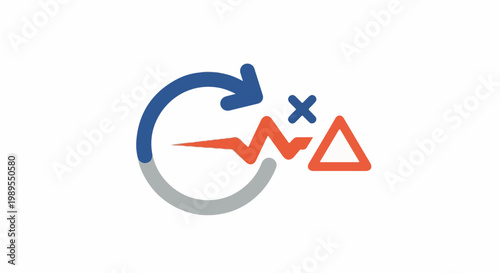 Circular arrow with graph, cross, and triangle symbols