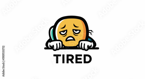 Tired emoji character with drawn eyes and mouth slumped over a surface