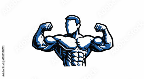 Stylized muscular male torso in blue and white