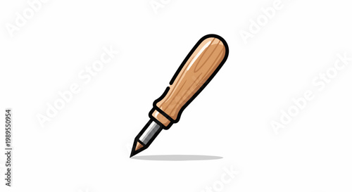 A wooden-handled awl with a sharp metal tip casts a shadow