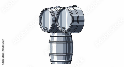 Stacked metallic barrels with white background