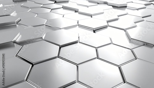 Hexagonal Metallic Surface Minimalist Background Design Silver