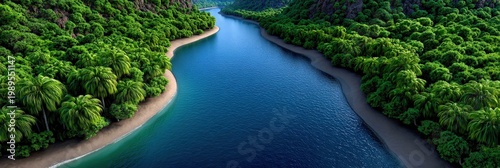 Stunning Aerial View of River Surrounded by Lush Forests