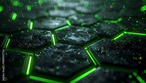 Hexagonal Grid Dark Sci fi with Green Accents