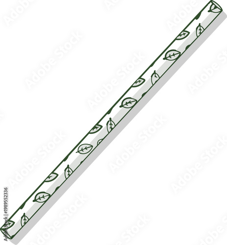 Flat Vector Biodegradable Paper Drinking Straw With Leaf Pattern For Sustainable Beverages And Party Concepts