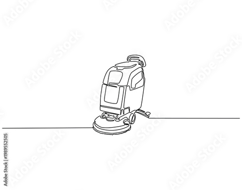 Continuous one line drawing of sweeper machine. One line drawing illustration of floor sweeper machine. Cleaning machine concept single line. Editable outline