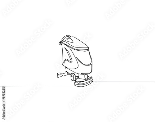 Continuous one line drawing of sweeper machine. One line drawing illustration of floor sweeper machine. Cleaning machine concept single line. Editable outline