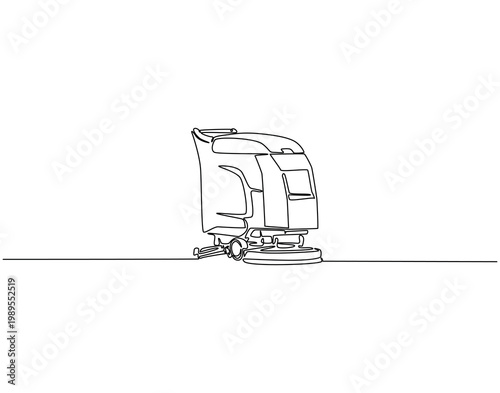 Continuous one line drawing of sweeper machine. One line drawing illustration of floor sweeper machine. Cleaning machine concept single line. Editable outline