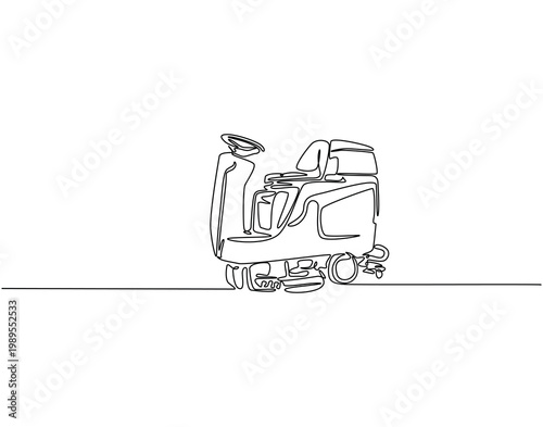 Continuous one line drawing of sweeper machine. One line drawing illustration of floor sweeper machine. Cleaning machine concept single line. Editable outline