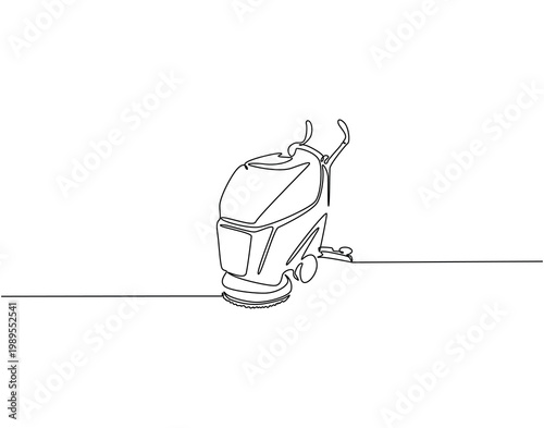 Continuous one line drawing of sweeper machine. One line drawing illustration of floor sweeper machine. Cleaning machine concept single line. Editable outline