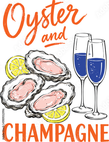 Oyster And Champagne Luxury Seafood Wine Illustration Elegant Food And Drink Design