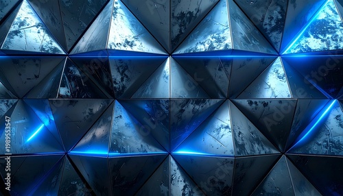 Futuristic Metal Abstract Background with Blue Light Detail