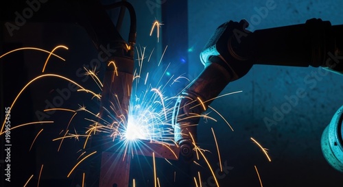 Welding Sparks - Industrial Robotic Arm.