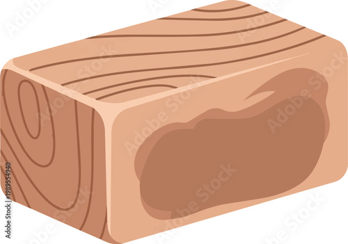 Flat vector illustration of a single block of sandalwood and musk soap isolated on white, artisanal natural bath product for luxury spa concepts.