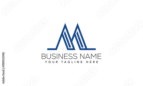 Dynamic blue letter m line art logo with multiple parallel lines design, m logo