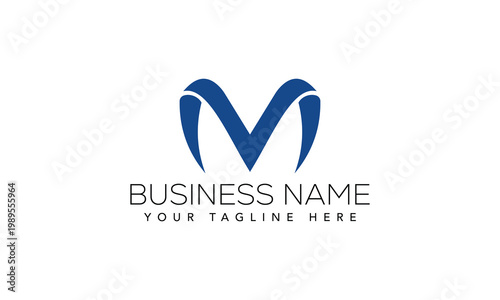 Curved fluid blue letter m logo design with organic flowing shape, letter