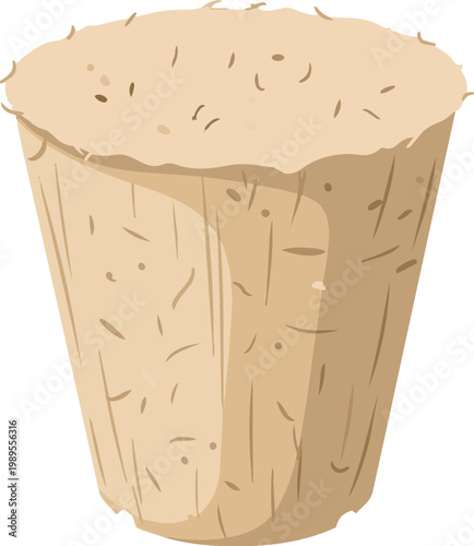 Flat vector illustration of a single biodegradable flower pot made of rice husks isolated on white, eco-friendly gardening sustainability concept.