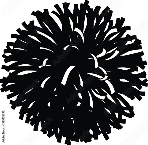Black Cheerleader Pom Pom Silhouette Isolated on White Background