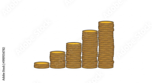 Stacks of gold coins in ascending order representing financial growth.