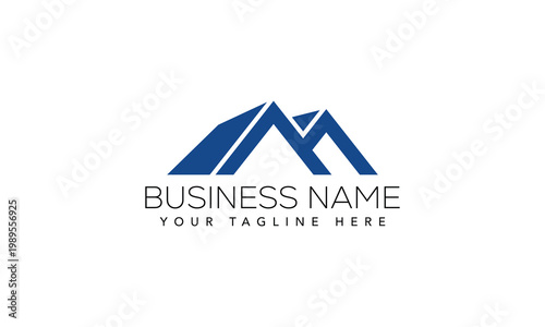 Modern blue letter m rooftop logo for real estate and construction with building