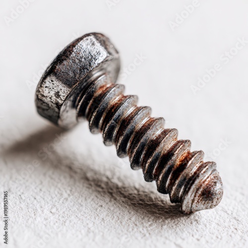 Close up of a metal screw highlighting texture and detail