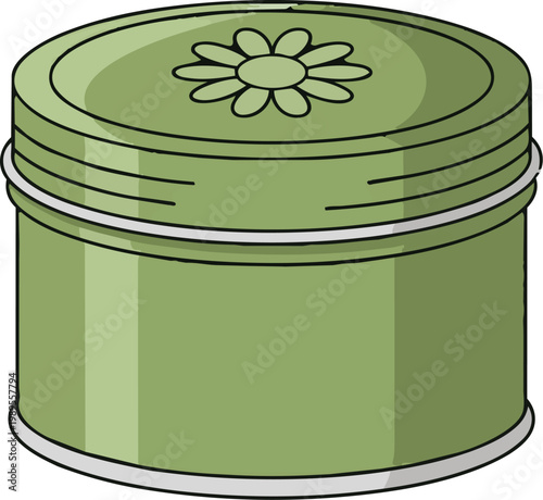Flat Vector Organic Chamomile Tea Tin Isolated for Wellness Product Mockups, Promoting Relaxation, Sleep Health, and Natural Remedies