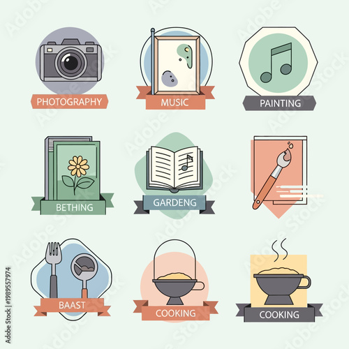 Collection of Hobby and Leisure Activity Icons.