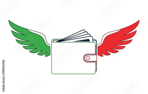 Wallet with wings flying away representing financial loss or high spending flat vector illustration