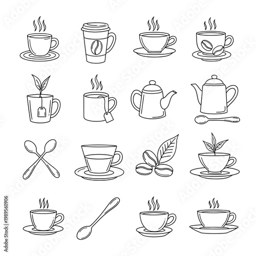 Collection of Hand Drawn Coffee and Tea Drink Illustrations.