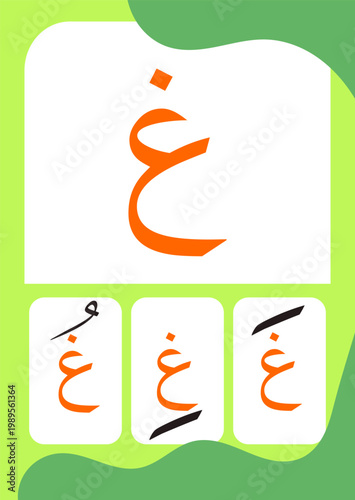 Arabic Hijaiyah Ghain Flashcard for Kids Learning
