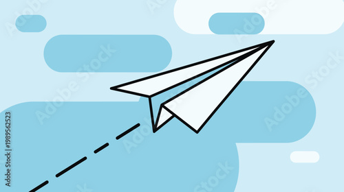 Paper airplane flying through clouds illustration