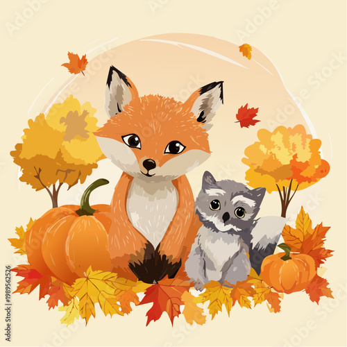 Herbst – Babyfuchs & Eule im Laub