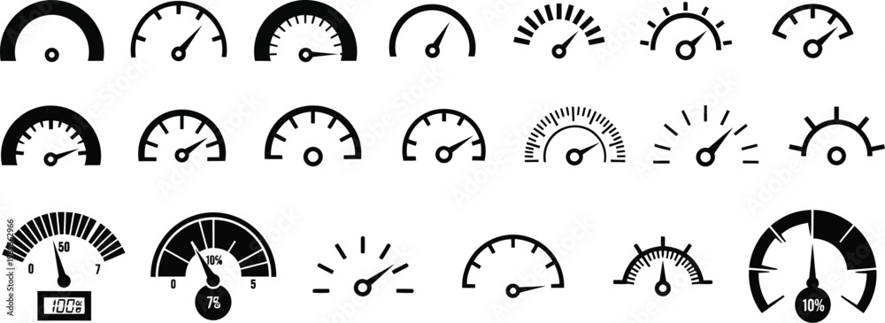 Obraz premium Collection of black and white speedometer and gauge icons