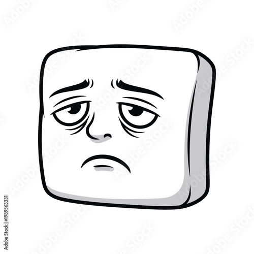 A cartoon face with dark circles under its eyes and a sad expression, showing extreme tiredness or exhaustion.