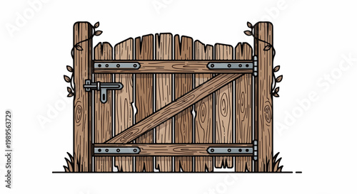 Rustic wooden garden gate with latch and vines