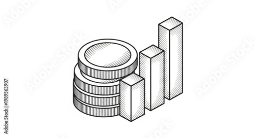 Stack of coins and bar graph illustration.
