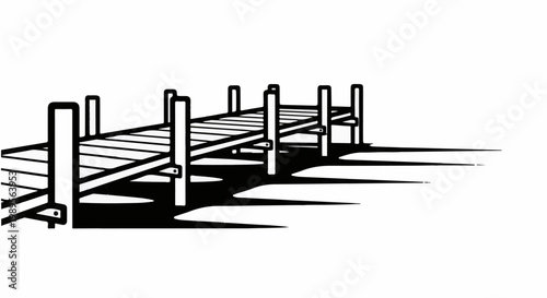 Black and white illustration of a wooden pier with distinct shadows