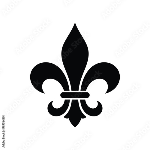 An elegant black silhouette of the classic Fleur-de-lis symbol, representing historical royalty and culture.