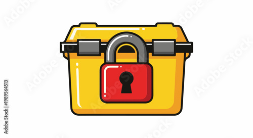 Bright yellow secure storage container with a red padlock and a silver lock mechanism