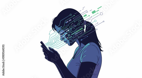 A person interacts with a digital world via technology