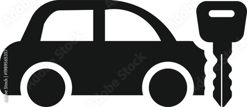 Car and Key Icon Set. Auto Loan and Insurance Symbols. Car with key and protection icons. Vehicle ownership and rental sign. Travel and mobility signs
