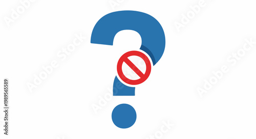 Large blue question mark with a red prohibition sign overlay