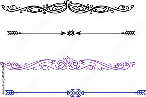 Intricate decorative dividers a collection of ornate flourishes and horizontal lines for design elements