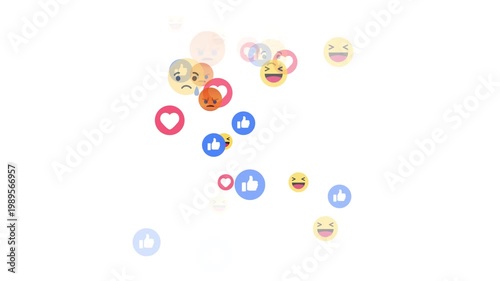 Floating Social Media Reactions Animation. Like, Love, Angry, Sad Emoji Icons Background Video