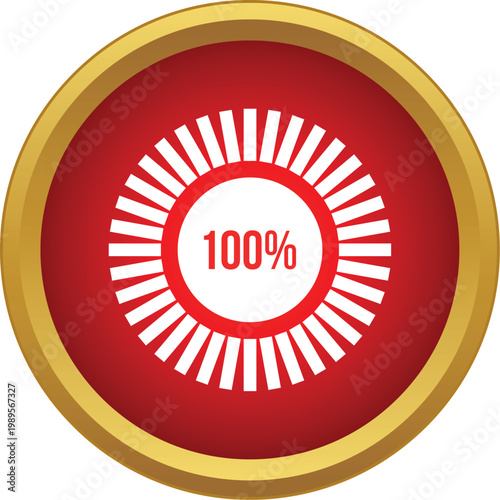 Tableau sur toile Red circle icon showing 100 percent loading progress