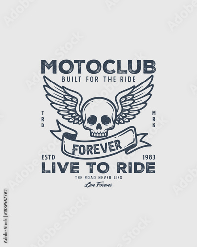 Motoclub Forever Built For The Ride Skull Wings Emblem.